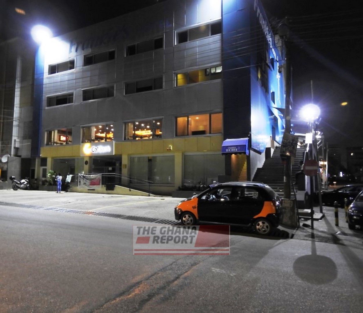 Empty car park at Frankie's Hotel and Restaurant.