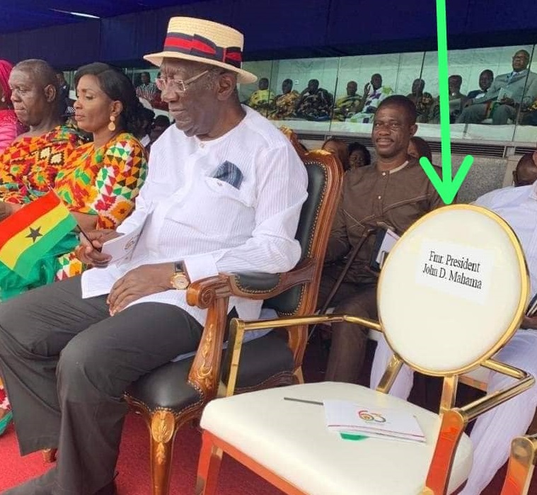 The seat reserved for Mr Mahama beside former President Kufuor was empty