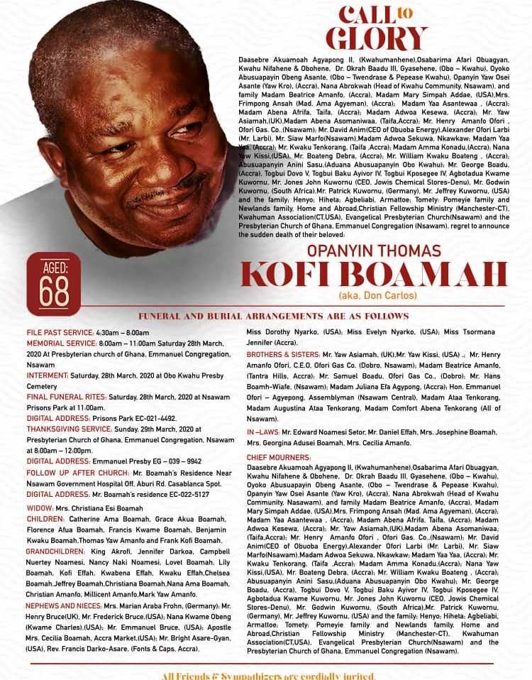 Opanyin Kofi's obituary with cancelled date