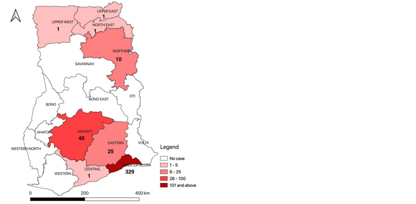 Map showing COVID-19 cases