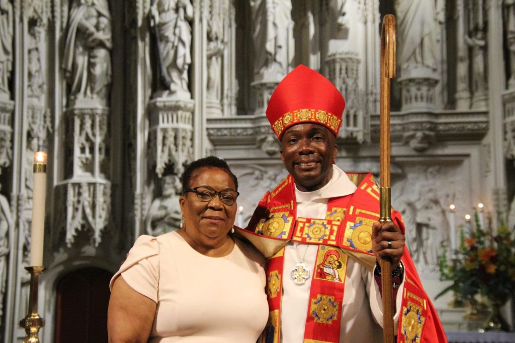 Proud mama: Verna Johnson stands alongside newly consecrated Bishop of Missouri Deon Johnson at the Christ Church Cathedral in St Louis last Saturday. (Photo: Facebook @Deon.K.Johnson)