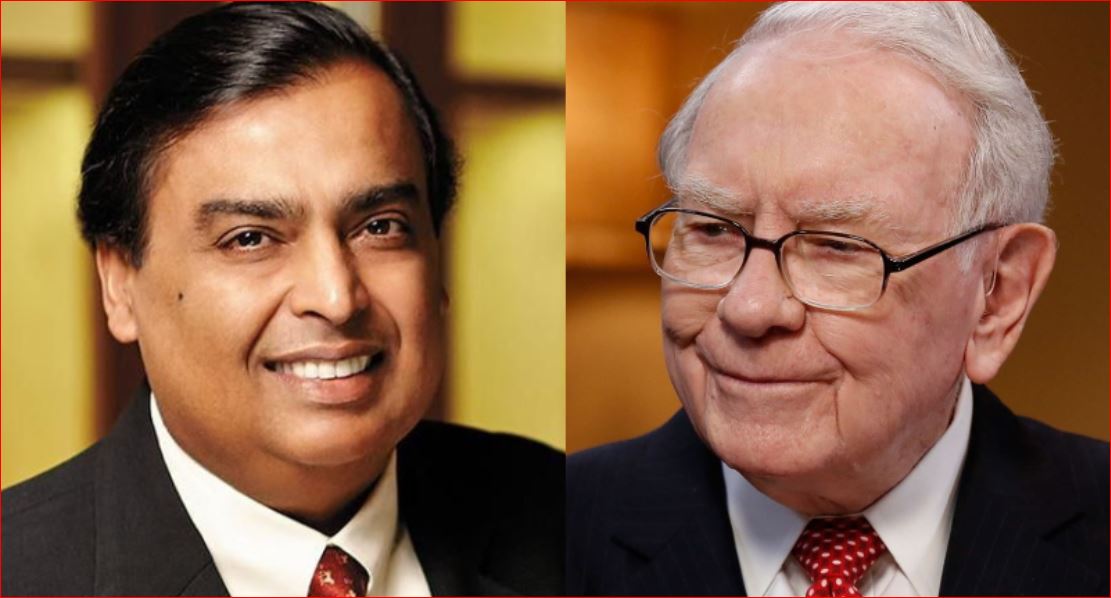 Mukesh Ambani (L) and Warren Buffett (R)