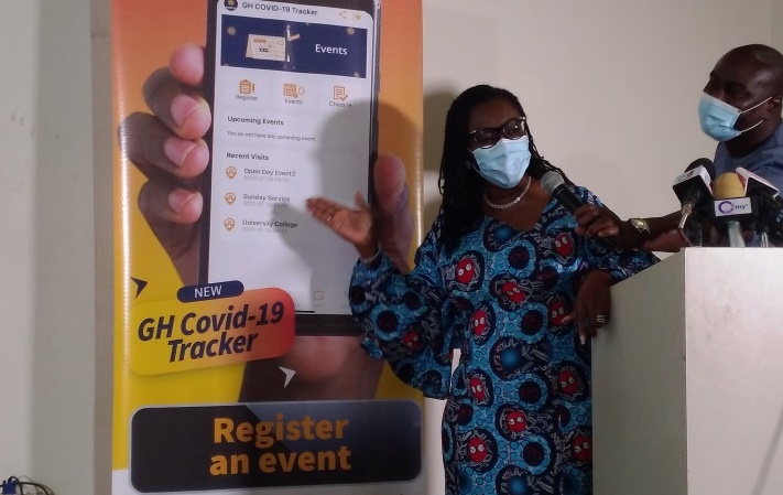 Communications Minister Mrs Ursula Owusu-Ekuful unveils the new GH COVID-10 tracker app