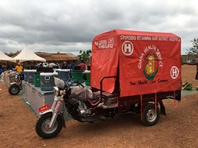 Ghana Health Service (GHS) branded tricycle ambulances