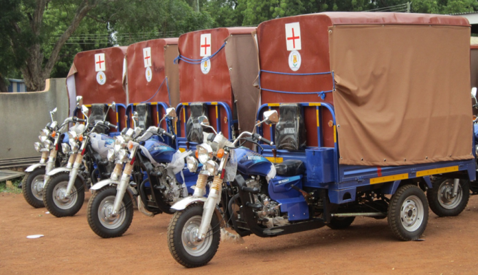 Ghana Health Service (GHS) branded tricycle ambulances