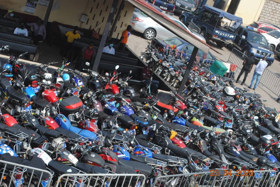Impounded motorcycles at the police station
