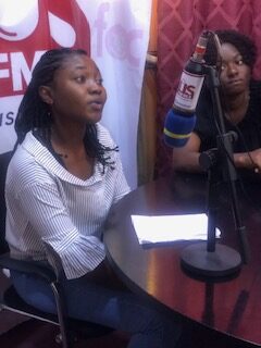 Rhoda and a youth leader at a radio interview to discuss issues regarding malaria and health systems strengthening- November 2020