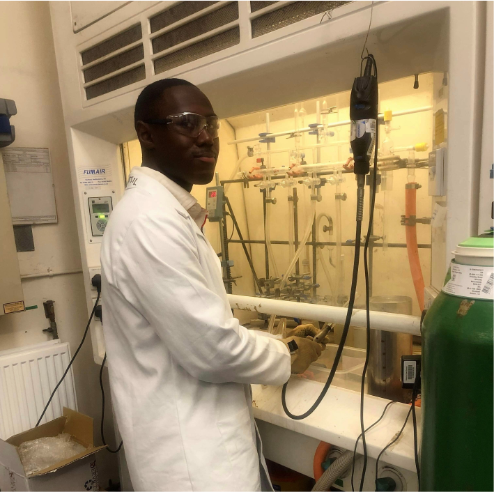 Lemuel experiments in a laboratory at Oxford University.