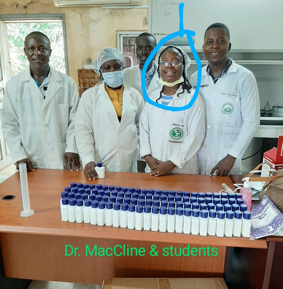 Dr Paye-McClain leads a team to produce hand sanitisers at the peak of the COVID-19 pandemic in Liberia.